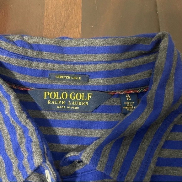 Polo Golf Ralph Lauren Stretch Lisle Blue and Gray Striped Size XL - Picture 2 of 6